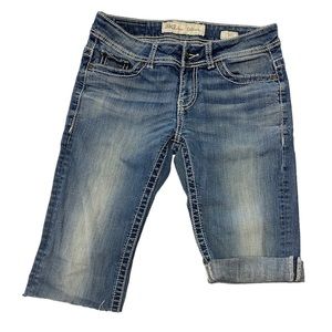 BKE Denim Culture Cut‎ Off Jeans Womens Size 27 Embellished Pockets Blue Jorts